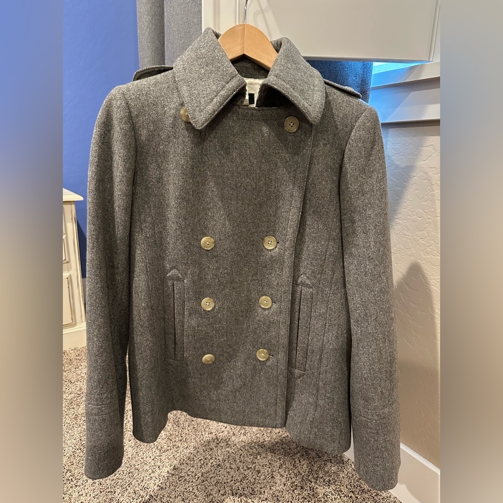 J Crew gray wool pea coat, size medium